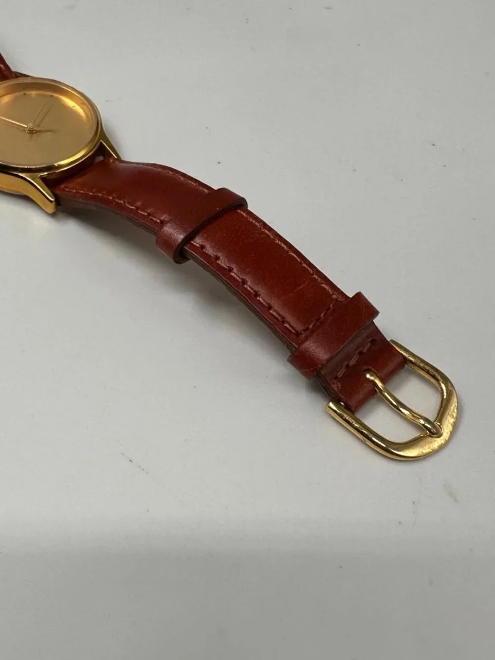 Wells Fargo Watch Women Gold Tone 26MM Brown Leather Band New Battery 8